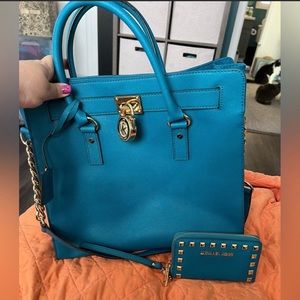 Michael Kors Hamilton Satchel with matching wallet/wristlet in teal